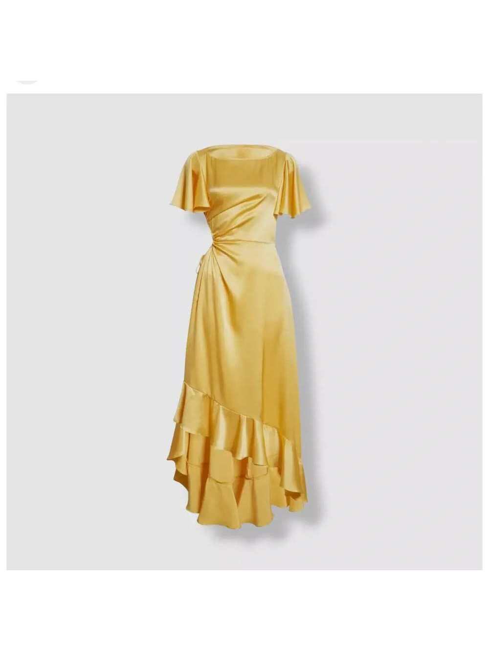 Cinq à Sept Yellow Patti Silk Midi Dress Size Large L / 12 High-Low EUC